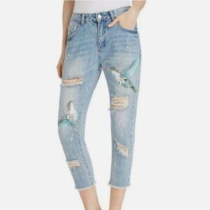 YOUNG FABULOUS & BROKE On The Road Jeans Elle Embellished Hummingbird Size Large